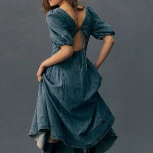 Pilcro Puff-Sleeve Seamed Denim Dress sz S NWOT